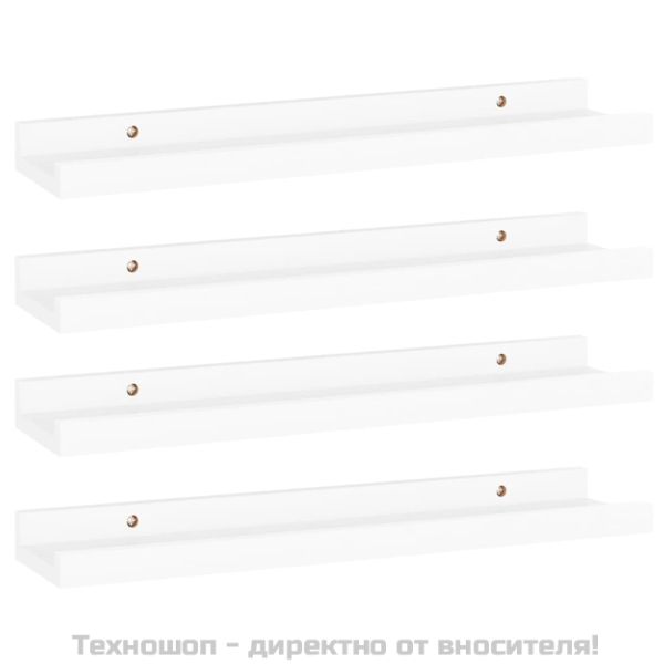 Стенни рафтове, 4 бр, бели, 40x9x3 см