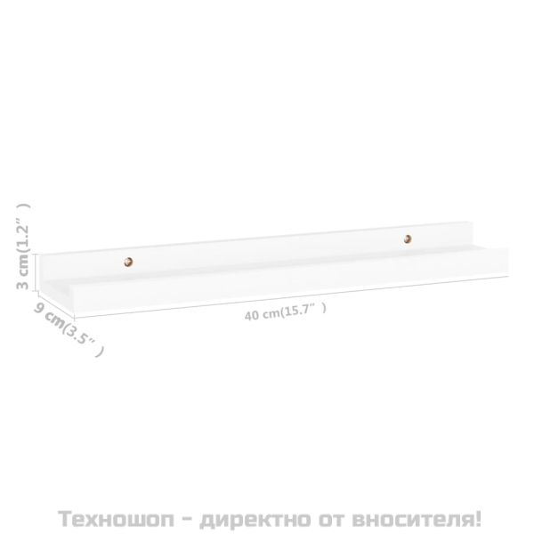 Стенни рафтове, 4 бр, бели, 40x9x3 см