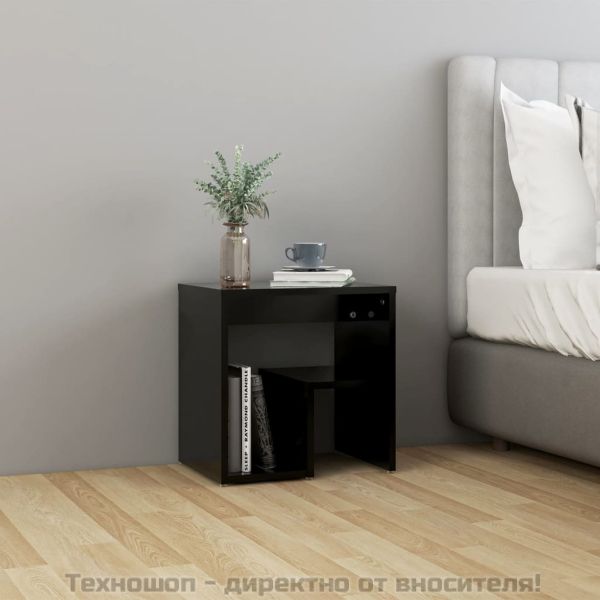Нощни шкафчета, 2 бр, черни, 40x30x40 см, инженерно дърво