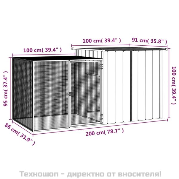 Клетка за зайци сива 200x91x100 см поцинкована стомана