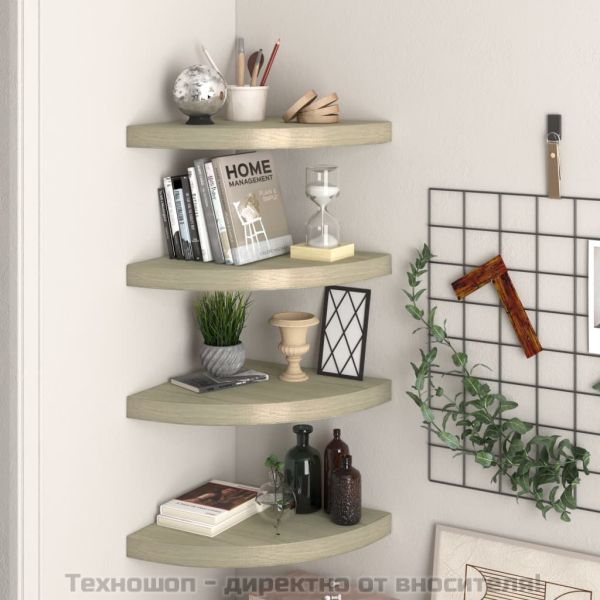 Окачени ъглови рафтове, 4 бр, дъб, 35x35x3,8 см, МДФ