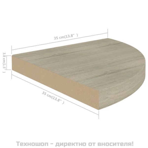Окачени ъглови рафтове, 4 бр, дъб, 35x35x3,8 см, МДФ