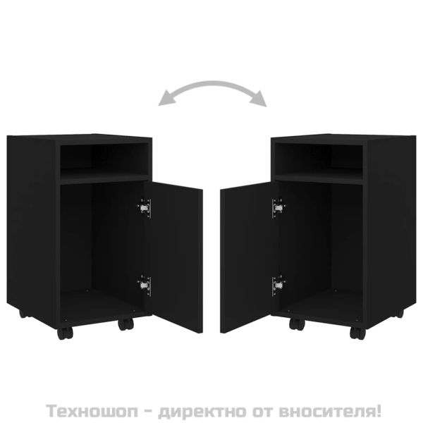 Страничен шкаф с колелца, черен, 33x38x60 см, инженерно дърво