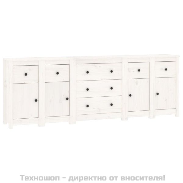 Сайдборд, бял, 230x35x80 см, бор масив