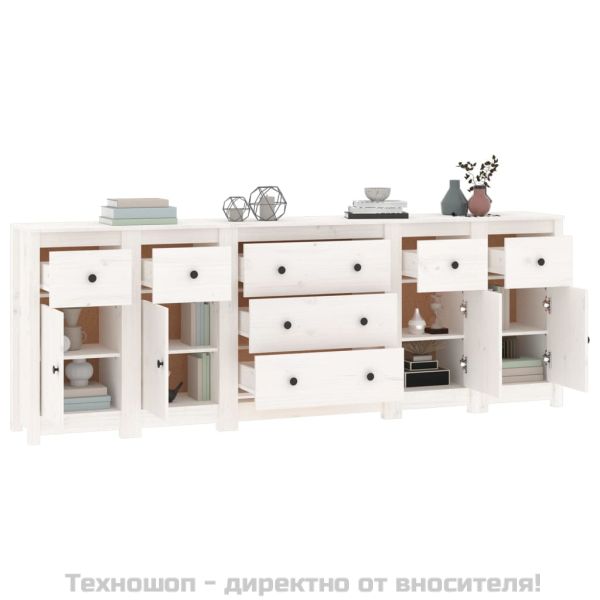 Сайдборд, бял, 230x35x80 см, бор масив