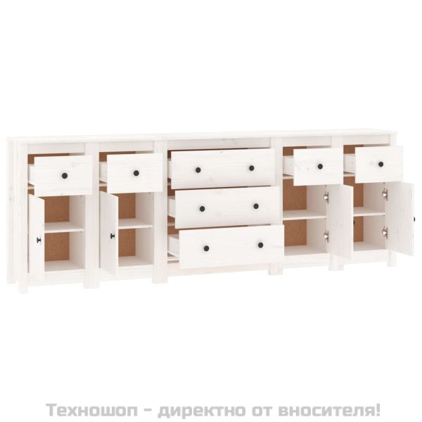 Сайдборд, бял, 230x35x80 см, бор масив