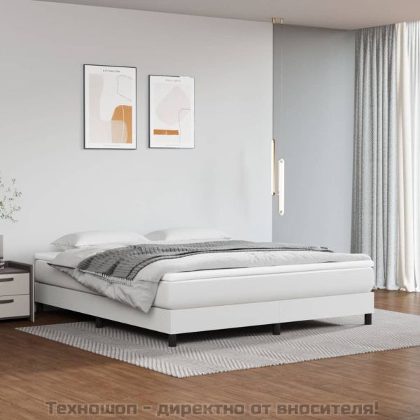 Рамка за легло с пружини бяла 160x200 см изкуствена кожа