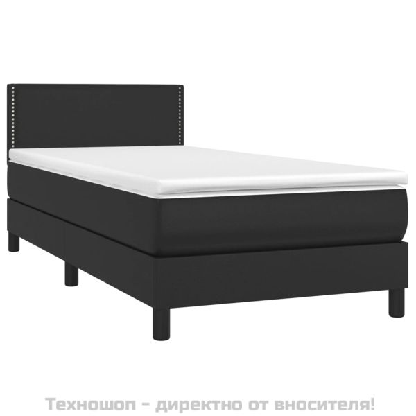 Боксспринг легло с матрак, черно, 90x200 см, изкуствена кожа
