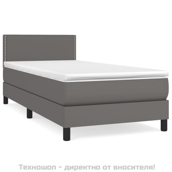 Боксспринг легло с матрак, сиво, 100x200 см, изкуствена кожа