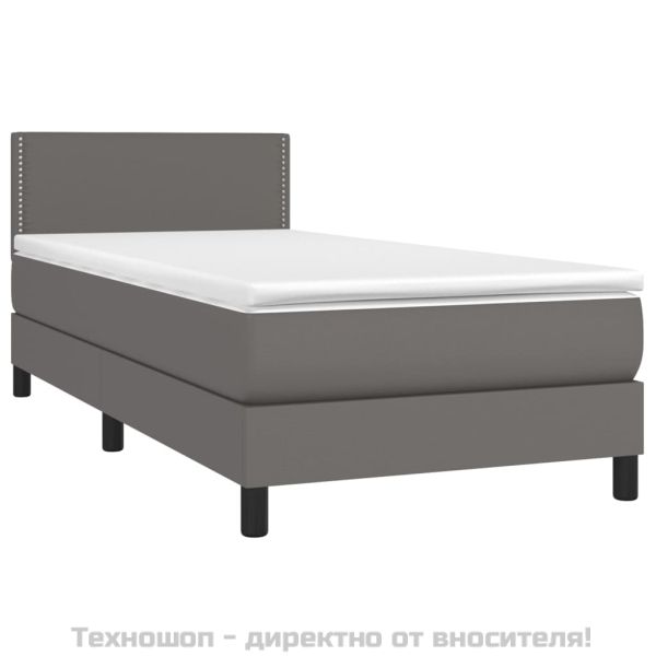 Боксспринг легло с матрак, сиво, 100x200 см, изкуствена кожа