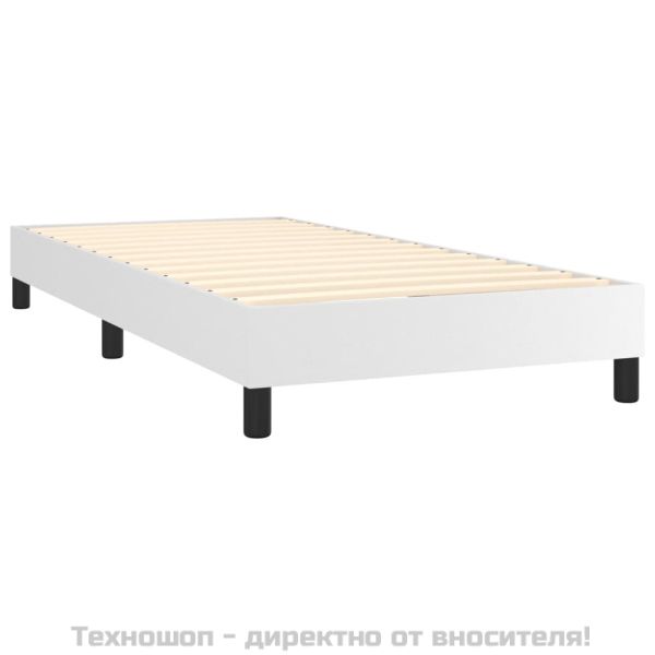 Рамка за легло с пружини, бяло, 100x200 см изкуствена кожа