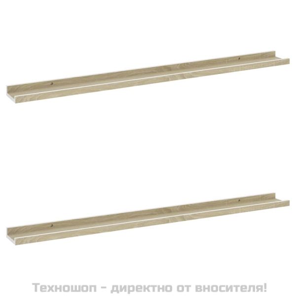 Стенни рафтове, 2 бр, бяло и сонома дъб, 100x9x3 см