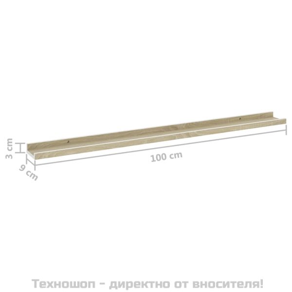 Стенни рафтове, 2 бр, бяло и сонома дъб, 100x9x3 см