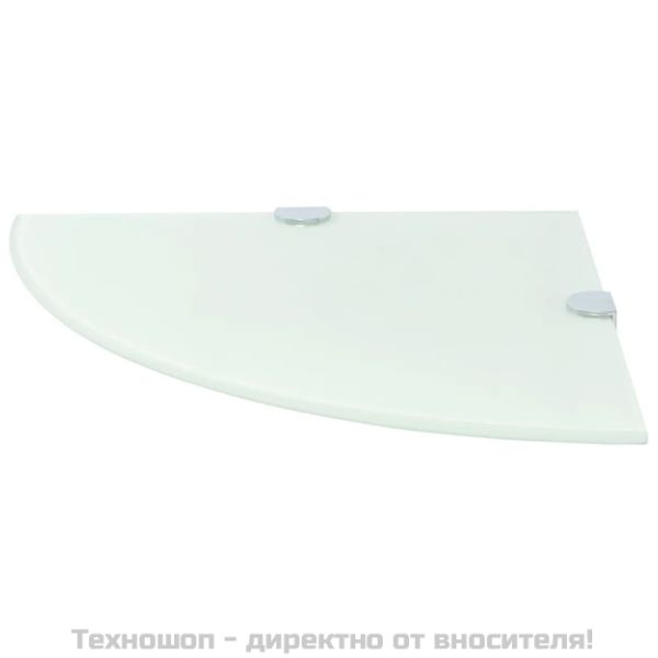 Ъглови рафтове, 2 бр, бяло стъкло с държачи хром, 25x25 см