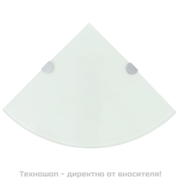 Ъглов рафт с държачи в цвят хром, бяло стъкло, 25x25 см