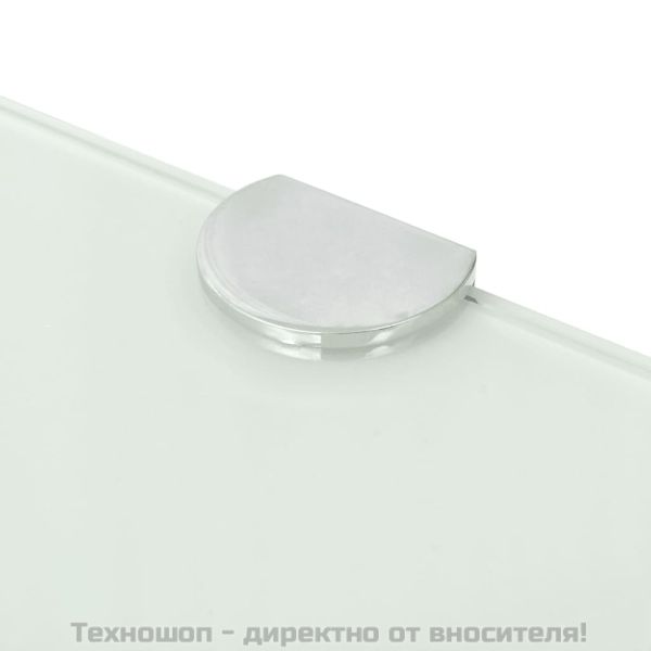 Ъглов рафт с държачи в цвят хром, бяло стъкло, 25x25 см