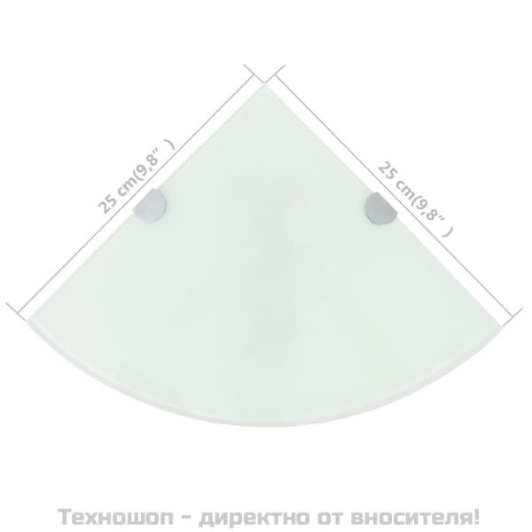 Ъглов рафт с държачи в цвят хром, бяло стъкло, 25x25 см