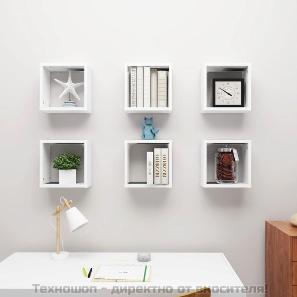 Стенни кубични рафтове, 6 бр, бели, 30x15x30 см