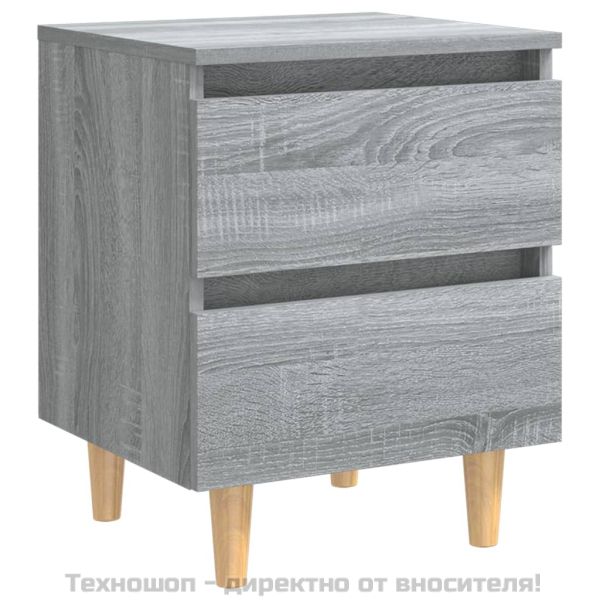 Нощни шкафчета крака масивно дърво 2 бр сив сонома 40x35x50 см