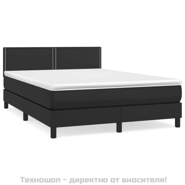 Боксспринг легло с матрак, черно, 140x190 см изкуствена кожа
