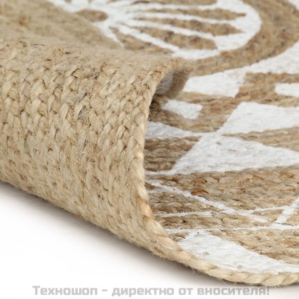 Ръчно тъкан килим от юта, бял принт, 120 см