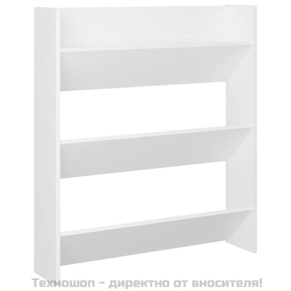 Стенен шкаф за обувки, бял, 80x18x90 см, инженерно дърво