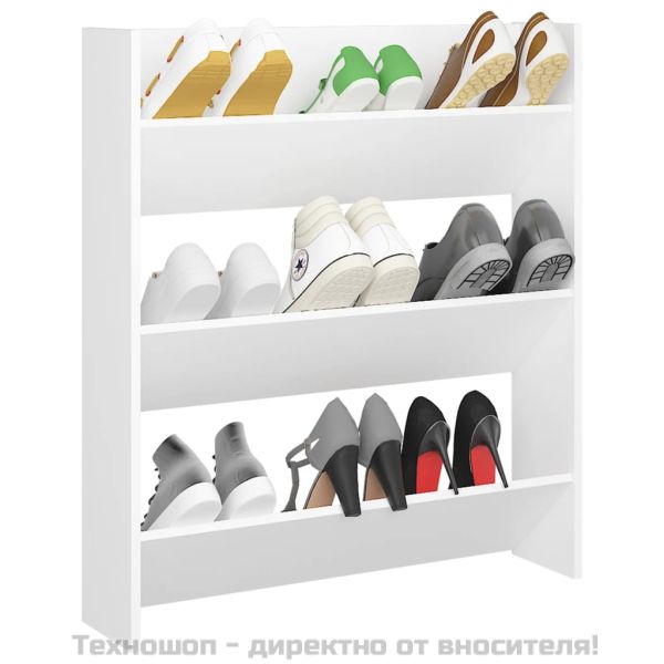 Стенен шкаф за обувки, бял, 80x18x90 см, инженерно дърво