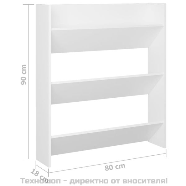 Стенен шкаф за обувки, бял, 80x18x90 см, инженерно дърво
