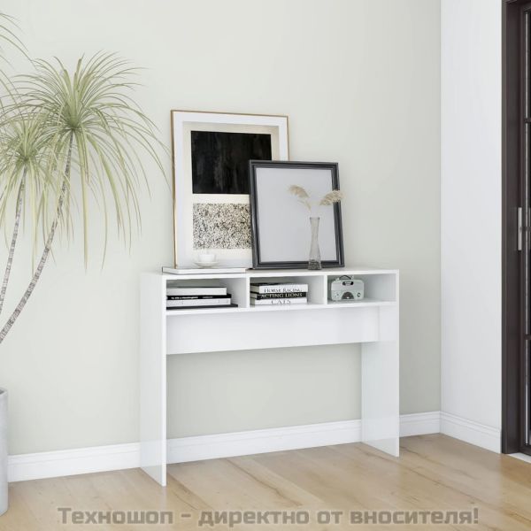 Конзолна маса, бял гланц, 105x30x80 см, инженерно дърво