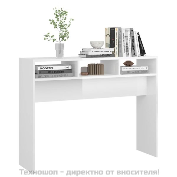 Конзолна маса, бял гланц, 105x30x80 см, инженерно дърво