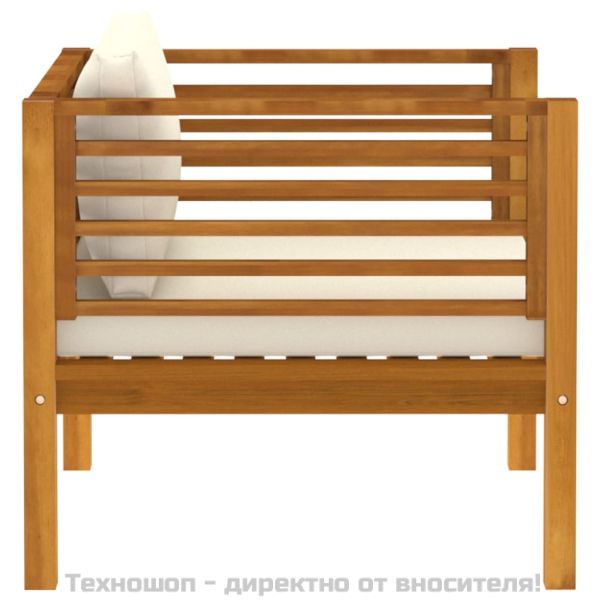 Градински комплект с кремави възглавници, 5 части, акация масив