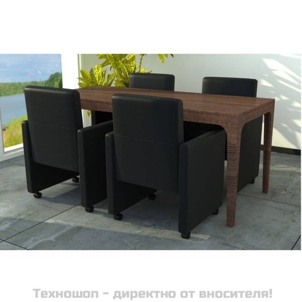 Tрапезни столове, 4 бр, черни, изкуствена кожа