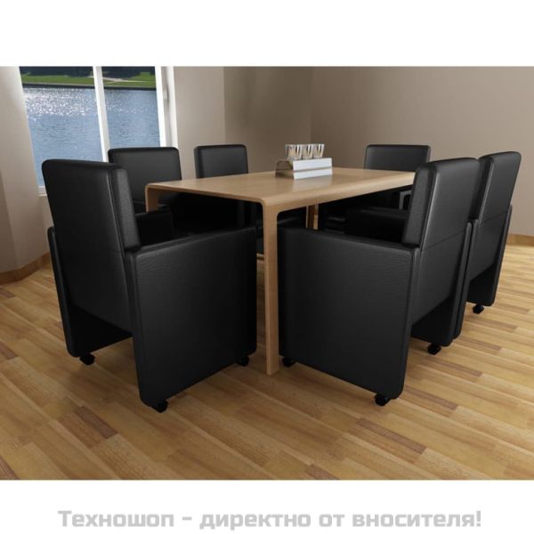 Трапезни столове, 6 бр, черни, изкуствена кожа