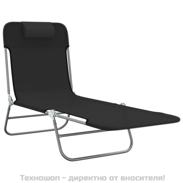 Сгъваеми шезлонги 2 бр черни текстилен и стомана