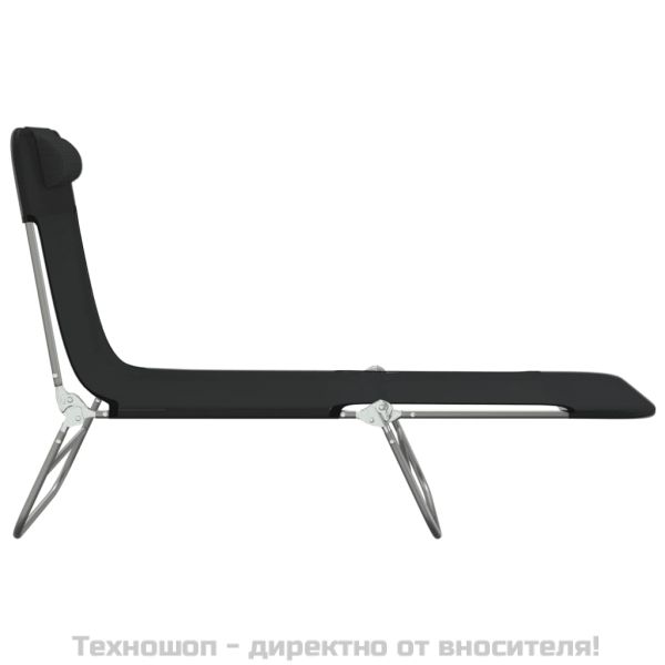 Сгъваеми шезлонги 2 бр черни текстилен и стомана