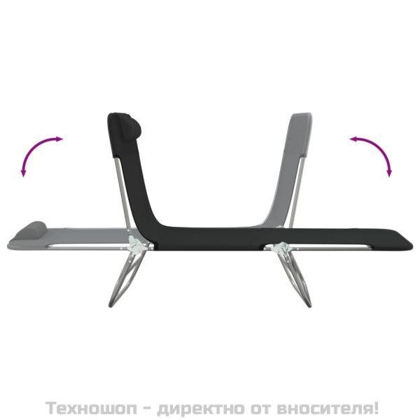 Сгъваеми шезлонги 2 бр черни текстилен и стомана