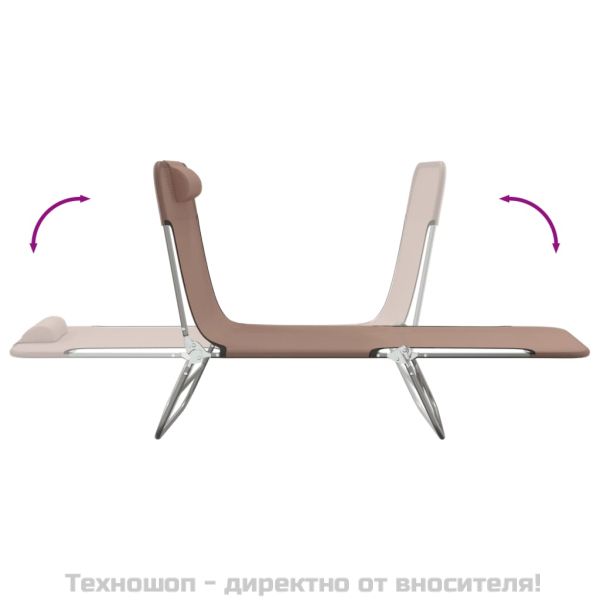 Сгъваеми шезлонги 2 бр кафяви текстилен и стомана