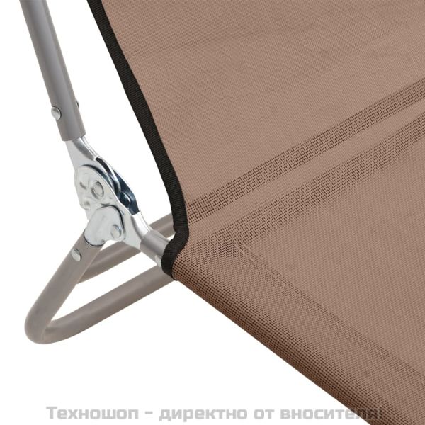 Сгъваеми шезлонги 2 бр кафяви текстилен и стомана