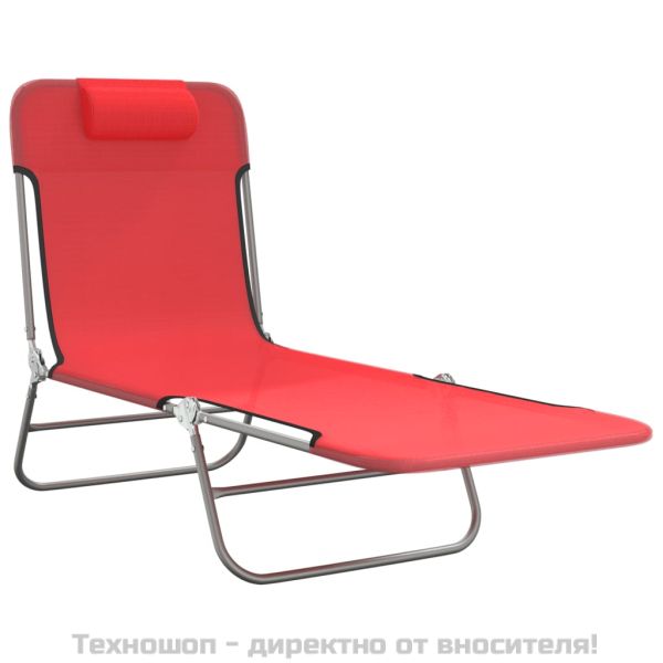 Сгъваеми шезлонги 2 бр червени текстилен и стомана