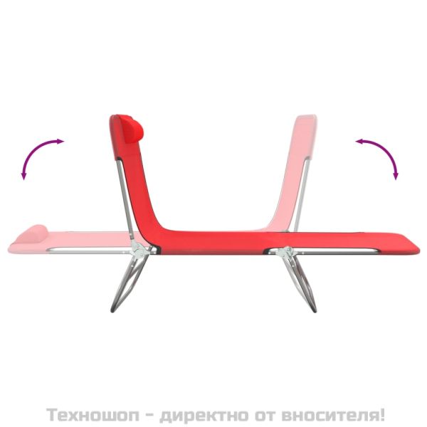Сгъваеми шезлонги 2 бр червени текстилен и стомана