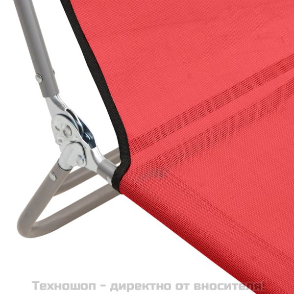 Сгъваеми шезлонги 2 бр червени текстилен и стомана