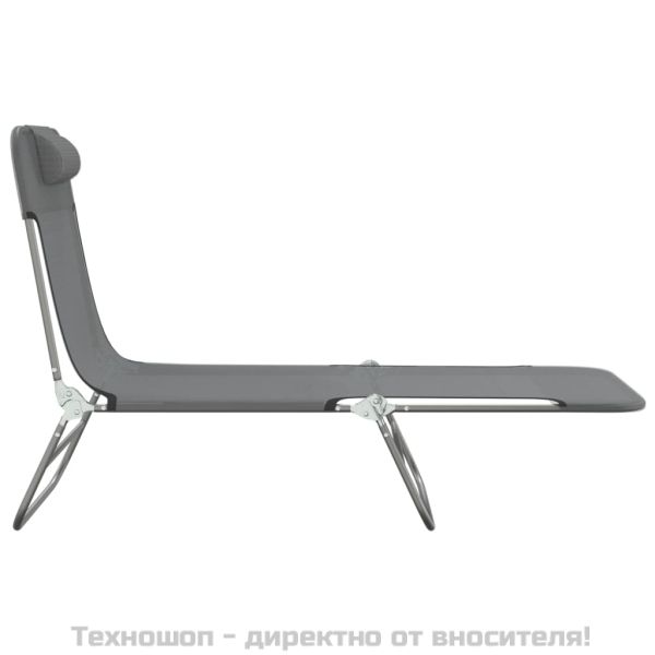 Сгъваеми шезлонги 2 бр сиви текстилен и стомана