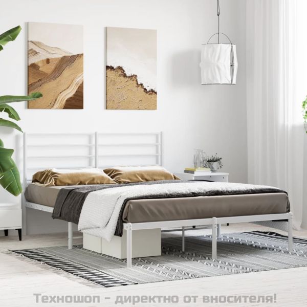Метална рамка за легло с горна табла, бяла, 140x190 см