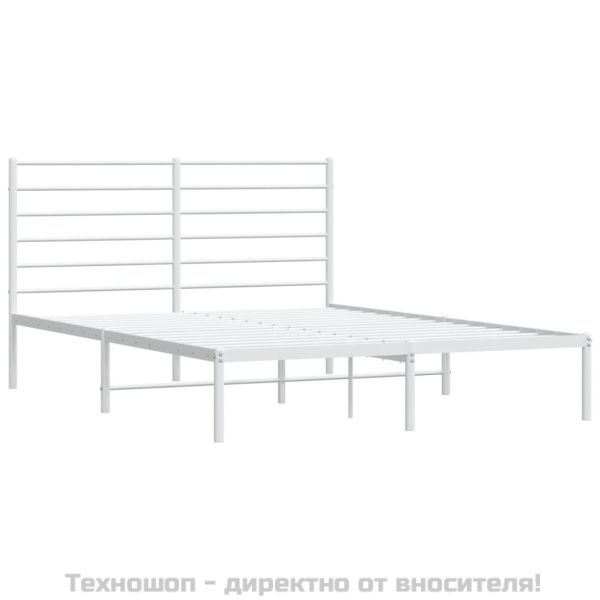 Метална рамка за легло с горна табла, бяла, 140x190 см
