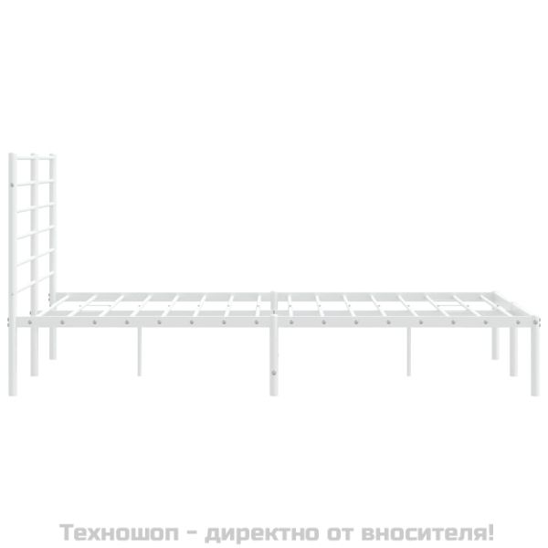 Метална рамка за легло с горна табла, бяла, 140x190 см