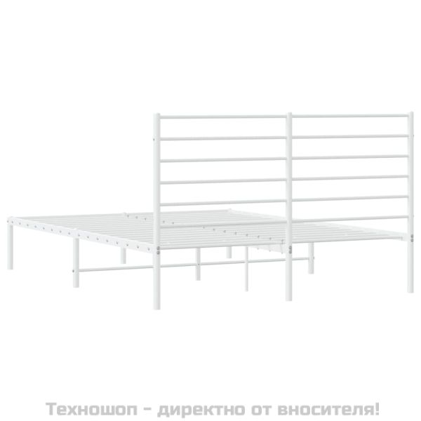 Метална рамка за легло с горна табла, бяла, 140x190 см