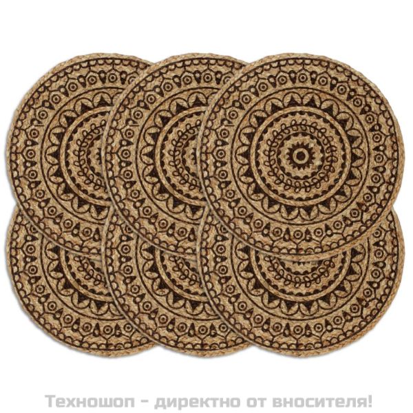 Подложки за хранене, 6 бр, тъмнокафяви, 38 см, кръгли, юта