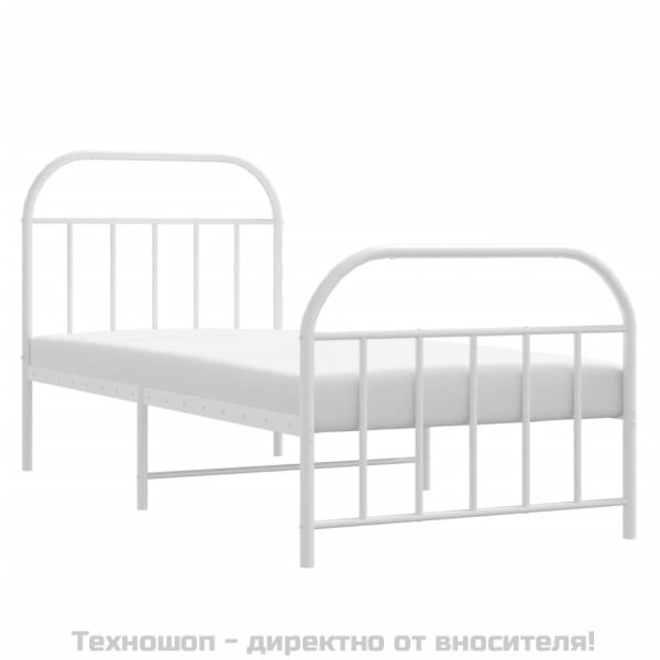 Метална рамка за легло с горна и долна табла, бяла, 90x190 см