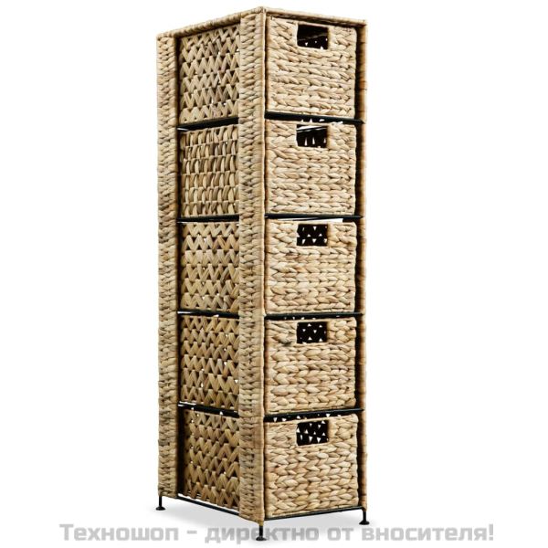 Скрин с 5 чекмеджета-кошници, 25,5x37x100 см, воден хиацинт