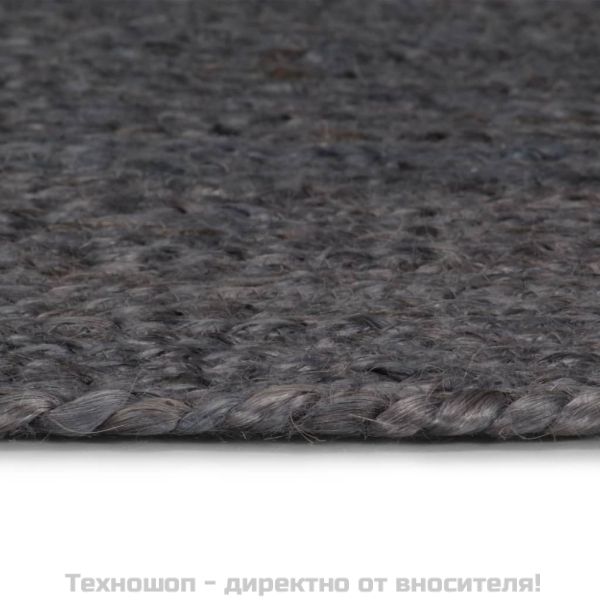 Ръчно тъкан килим от юта, кръгъл, 90 см, тъмносив